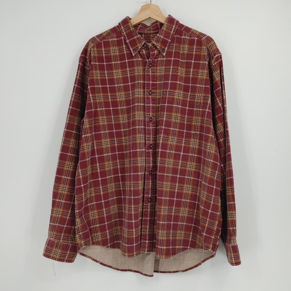 Eddie Bauer Red and Yellow Plaid Casual Button Down Shirt